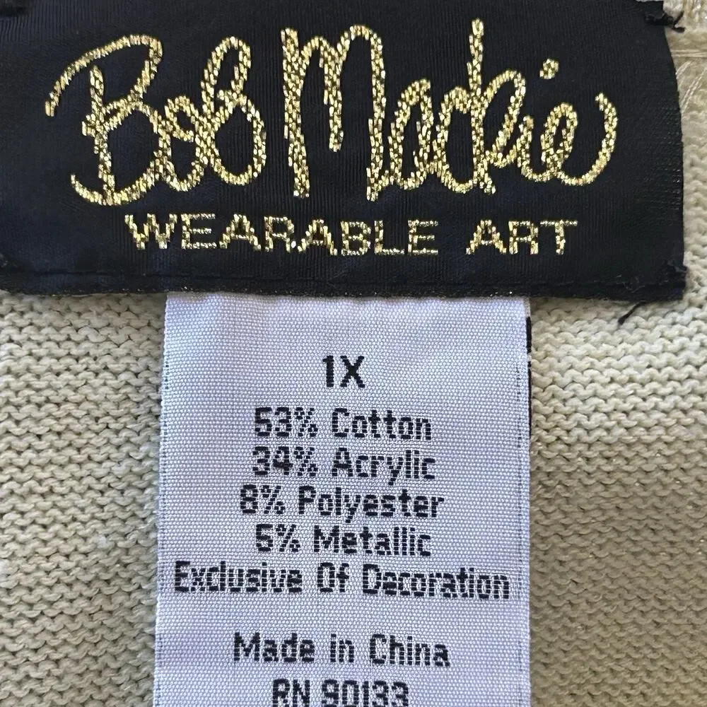 Bob Mackie Cardigan 1X Yellow Beads Sequins Sparkle Buttons Art to Wear‎ Sweater